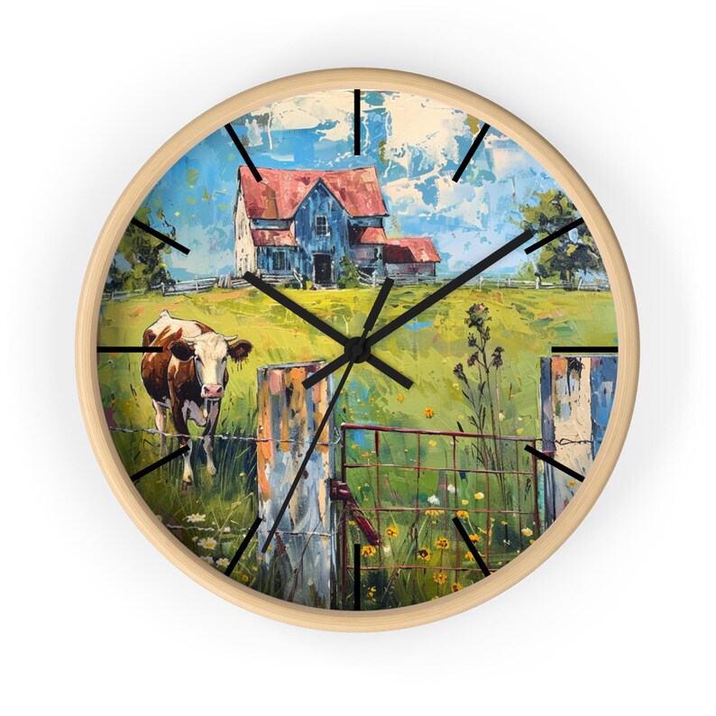 Farmhouse Scene Wall Clock, Farmhouse Wall Decor, Cow and Barn Clock ...