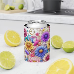 Floral Can Cooler - Insulated Beverage Holder for Cold Drinks, Outdoor Events, Summer Picnics, Wedding Favors, Gift Idea, Party Supplies