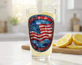 Bicchiere da pinta Freedom con bandiera americana in vetro colorato / 473 ml