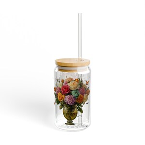 Vaso con forma de ramo de rosas, vaso para beber con diseño floral, vaso de 16 oz, regalo romántico para ella, decoración para amantes de las flores, copas elegantes