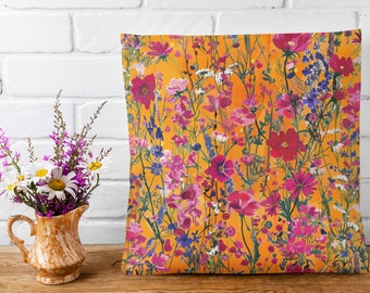 Cuscino quadrato in poliestere filato con stampa "Tramonto di fiori selvatici"