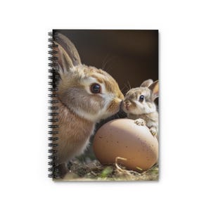 Cahier à spirales lapin - trait ligné, journal lapin mignon, journal intime mère et bébé lapin, cadeau de Pâques, bloc-notes animaux des bois
