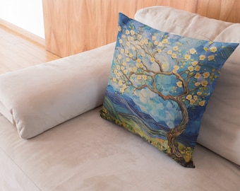 Tree Painting with Flowers on a Spun Polyester Square Pillow