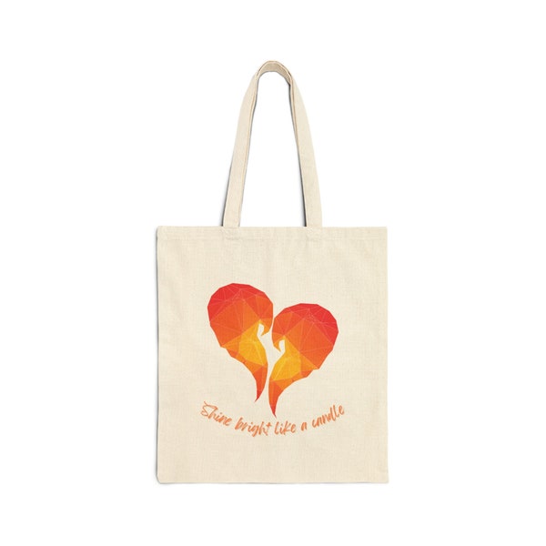 Shine Bright Like a Candle Cotton Canvas Tote Bag, Heart Fire Reusable Bag Eco Friendly Bag for Life Shopping Bag Birthday Gift Book lover