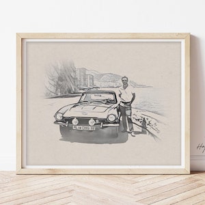 Desenho de carro personalizado a partir de foto, arte de esboço de carro personalizado, arte de parede de pôster de carro ou download digital