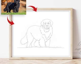Dog Line Art Print - Custom Pet Portrait from Photo, Minimalist Wall Art