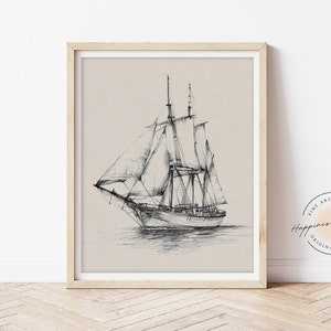 Segelschiff Skizze Wand Kunst Druck, Rustikales Poster, Zeichnung Kunstwerk, Nautik Dekor - Sailor Geschenk