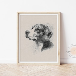 Cartello murale con ritratto di Beagle, stampa di schizzo di cane, regalo commemorativo per cani, poster rustici