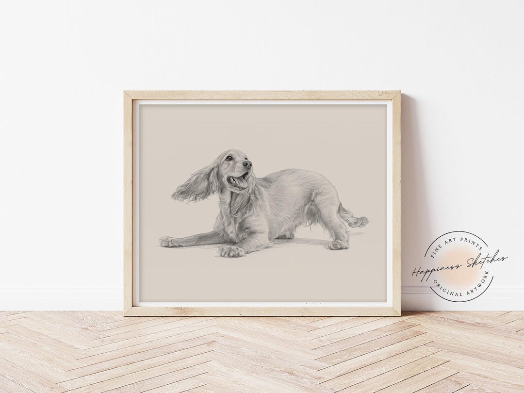 English Cocker Spaniel Sketch Print - Playful Dog Drawing Wall Art - Etsy