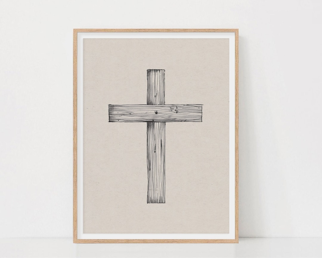 Cross Drawing Wall Art Print, Bible Story Printable, Christian Digital ...