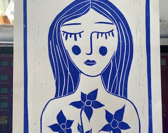 A4 woman linocut