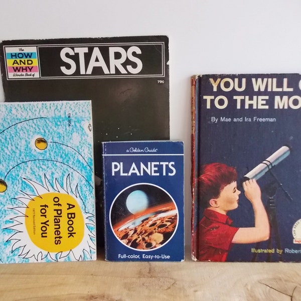 Space Books, Vintage Mid Century Childrens Books - Planets, Stars, The Moon. Fifties Illustrations of Rockets, Constellations, Astronomy
