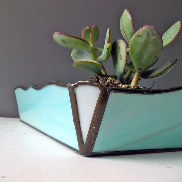 BIG Tray Shaped Stained Glass Planter for Succulents : Vintage