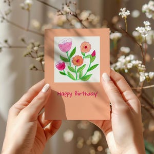 Cartão postal de aniversário, motivo pintado à mão, download instantâneo para autoimpressão, 300 dpi, jpg