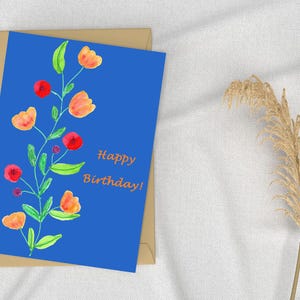 tarjeta de cumpleaños digital, postal, pintada a mano, para autoimpresión, descarga instantánea, JPG, 300 dpi