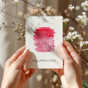 Cartolina digitale dipinta a mano per la festa della mamma, con auguri in inglese e tedesco, da stampare autonomamente, download immediato, 300 dpi, jpg