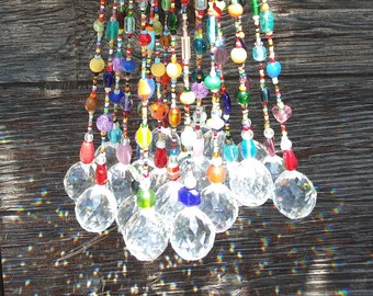 Set of 3 Beaded Crystal Hanging Strand Window Sun Catcher Boho Mobile Multicolored Colorful rainbow Maximilist Bohemian Hippie Feng Shui