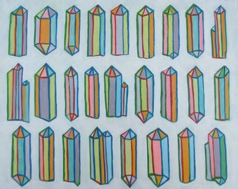 Original Painting "26 Crystals" Acrylic on Panel Colorful Prisms Feng Shui wall art decor hippie boho