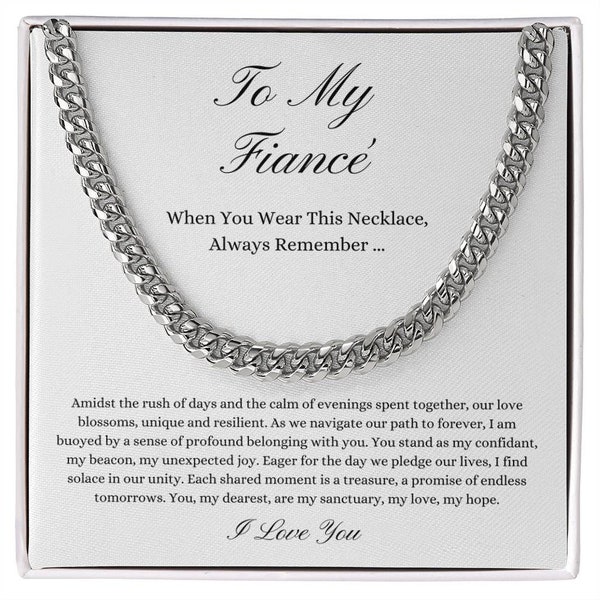 To my Fiancé Cuban Link Chain Necklace Gift Box, Dainty Chain Necklace for Him, Boyfriend Gift, Future Husband Gift, my Best Man Gift