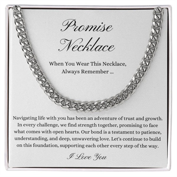 Promise Necklace Mens with Message Card, Stainless Steel Gold Cuban Link Chain Necklace Gift Box, Boyfriend Gift, Husband Birthday Gift