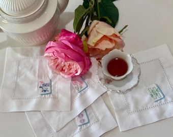 Mah Jongg Linen Cocktail Napkins | Embroidered Game Night Gift