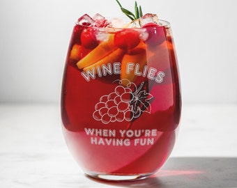 Stemless Wine Glass, Wine Flies When You're Having Fun, Housewarming Gift, Wedding Glasses, Wine Lover, Anniversary Gift