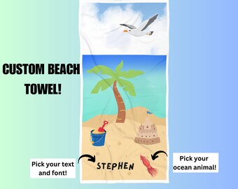 Personalized Beach Scene Towel, best beach towel, vacation gift, customized towel, kids beach towels, beach favors, custom towel, pool towel