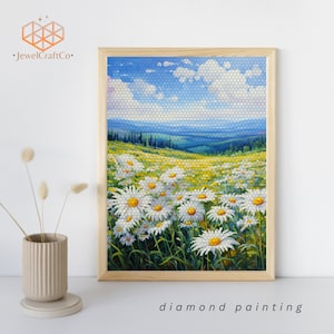 Kit di pittura diamante Daisy Field 40x50 cm, pittura 3D di fiori, kit di gemme artistiche per adulti e bambini, kit di strass fai da te, decorazione della parete di casa
