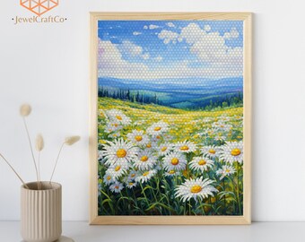 Daisy Field Diamond Painting Kit 40x50cm, Flowers 3d Painting, Gem Art Kits For Adults And Kids, Diy Rhinestones Kit, Home Wall Decor