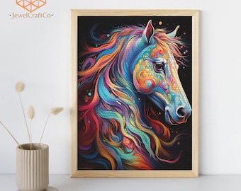 Kit Complet Peinture Diamant 5D à Faire Soi-même - Motif Cheval 30x40 Cm - Toile Autocollante, Strass, Outils Inclus - Décoration Murale Ou Cadeau Créatif - 5