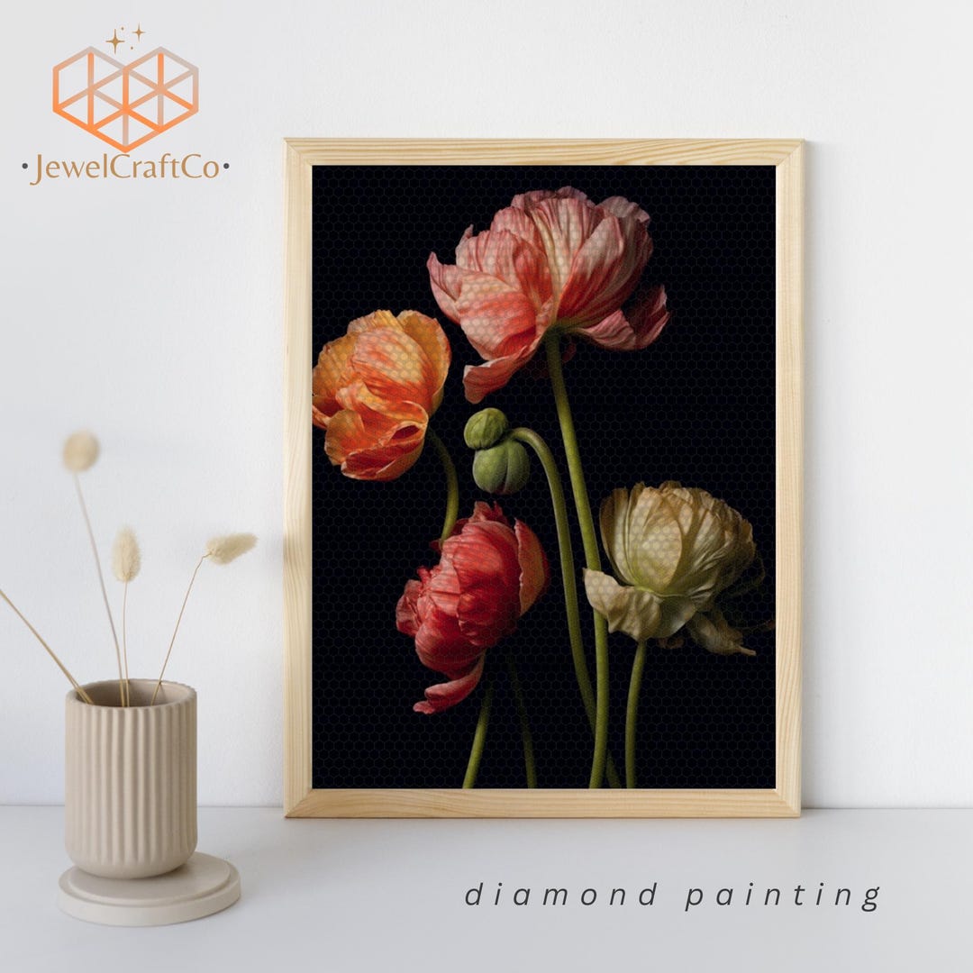 Poppies Art Diamond Painting Kit 40x50cm, 3D Floral Painting, Gem Art ...
