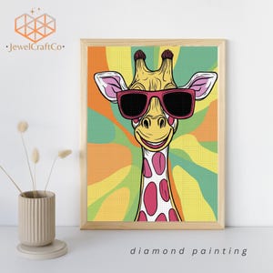 Kleurrijke giraf met zonnebril, diamantschilderijset 40 x 50 cm, edelsteenkunstkits voor volwassenen en kinderen, kit doe-het-zelf strassteentjes, muurdecoratie