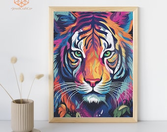 Colorful Tiger Diamond Painting Kit 40x50cm, Gem Art Kits For Adults And Kids, Diy Rhinestones Paint By Number Kit, Home Wall Decor Painting