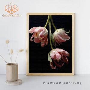 Rosa Tulpen Kunst Diamant Malerei Set 40x50cm, 3D Malerei Blumen, Gem Art Kits Für Erwachsene und Kinder, Hauswanddekor