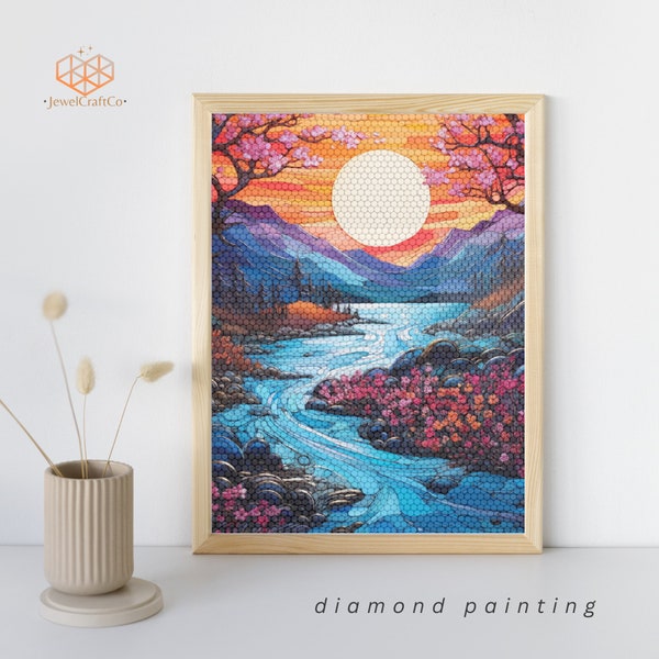 River Diamond Painting Kit, Gem Art Kits For Adults And Kids, Diy Rhinestones Paint By Number Kit, Home Wall Decor