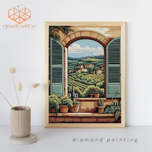 Window Tuscany View Diamond Painting Kit 40x50cm, 3d Painting, Gem Art Kits For Adults And Kids, Diy Rhinestones Kit, Diamond Art Canvas