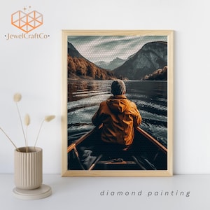 Man In Boat Diamond Painting Kit 40x50cm, 3d Painting, Gem Art Kits For Adults And Kids, Diy Rhinestones Kit, Diamond Art Canvas