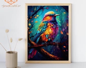 Kolorowy zestaw do malowania diamentami Ptak 40 x 50 cm, Malowanie zwierząt 3D, Zestawy do malowania klejnotami dla dorosłych i dzieci, Zestaw do samodzielnego malowania kryształkami, Dekoracja ścienna