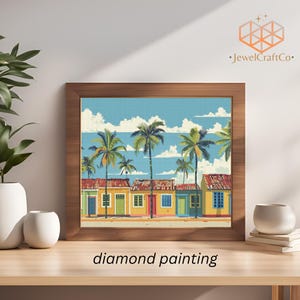 Caribbean Houses Diamond Painting Kit 40x50cm, House 3d Painting, Gem Art Kits For Adults And Kids, Diy Rhinestones Kit, Home Wall Decor