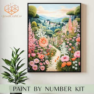 Paint By Number Kit, Flower Garden Illustration, Garden Scene, Painting Kits For Adults And Kids, Wall Art, Garden Painting Set, Home Decor