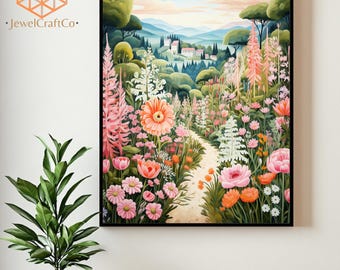 Paint By Number Kit, Flower Garden Illustration, Garden Scene, Painting Kits For Adults And Kids, Wall Art, Garden Painting Set, Home Decor