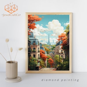 Autumn In Paris Diamond Painting Kit 40x50cm, Gem Art Kits For Adults And Kids, Diy Rhinestones Paint By Number Kit, Home Wall Decor