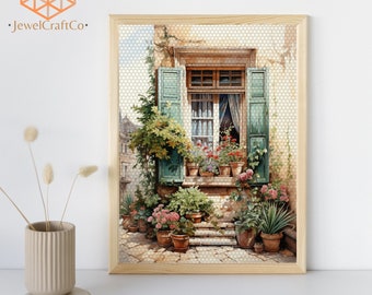 Flowered Window Diamond Painting Kit 40x50cm, Flowers 3d Painting, Gem Art Kits For Adults And Kids, Diy Rhinestones Kit, Home Wall Decor