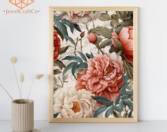 Vibrant Peonies Art Diamond Painting Kit 40x50cm, 3D Floral Painting, Gem Art Kits For Adults And Kids, Diy Rhinestones Kit, Home Decor
