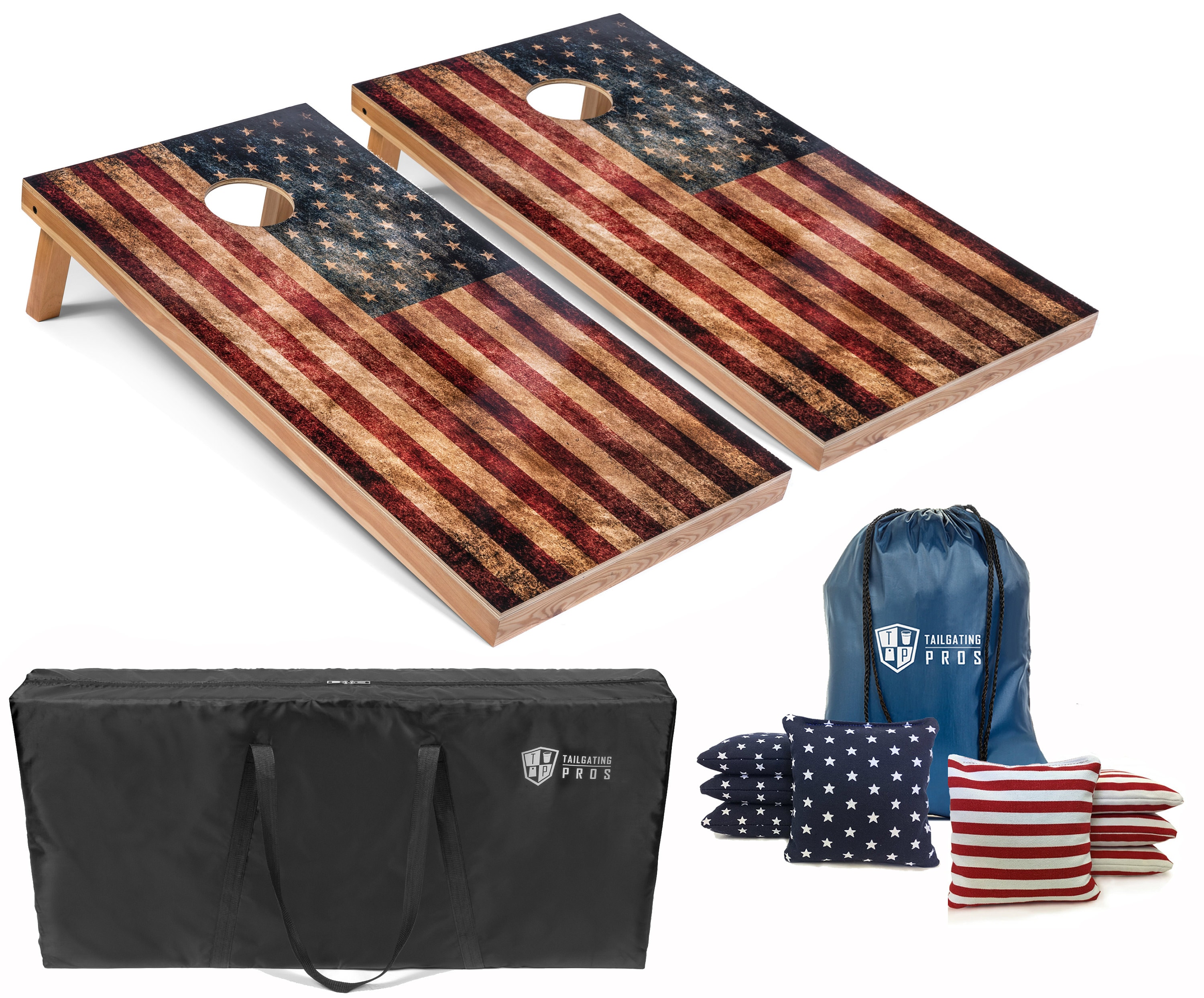Tailgating Pros- 4'x2' Official Regulation Cornhole Boards- Vintage American Flag