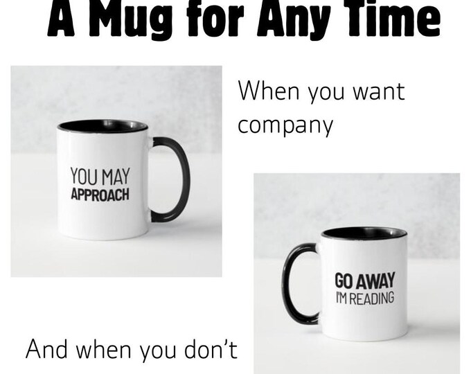 Featured listing image: Go Away, I'm Reading Mug | Gift for Readers | Black, Blue, Pink Coffee Cup Drinkware