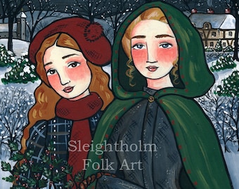 Holly and Ivy Christmas PRINT 8x10 English Holiday Art