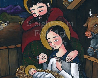 Print 8x10 O Holy Night folk art Christmas