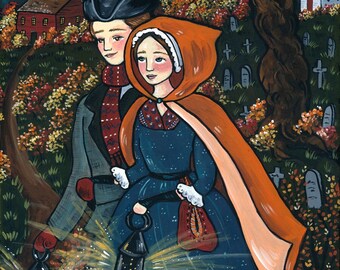 PRINT Halloween Romance 8x10 New England folk art