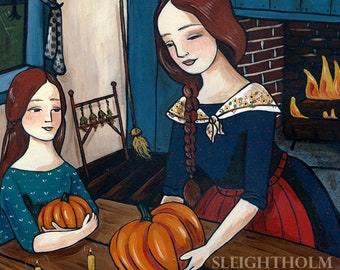 PRINT Harvest Kitchen 8x10 new england autumn folk art